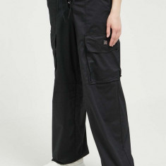 HUGO pantaloni femei, culoarea negru, fason cargo, high waist
