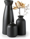 Cumpara ieftin Vaze din ceramica, Minimaliste, Elegante, Usor de curatat, Versatile, Negre, Set 3 Bucati - CN