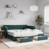 vidaXL Pat de zi cu extensie și sertare verde &icirc;nchis 100x200cm catifea