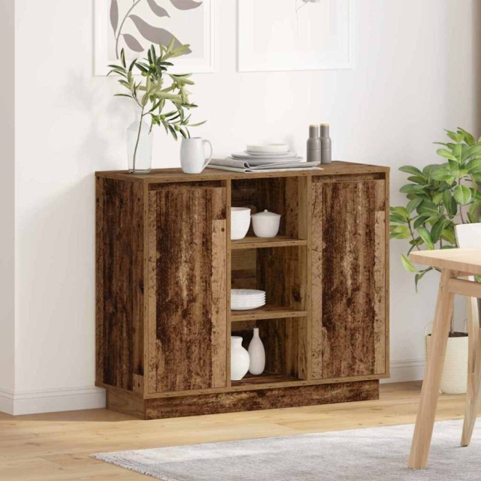 vidaXL Bufet cu raft cu ușă Lemn Vechi 90 x 32 x 75 cm Lemn compozit