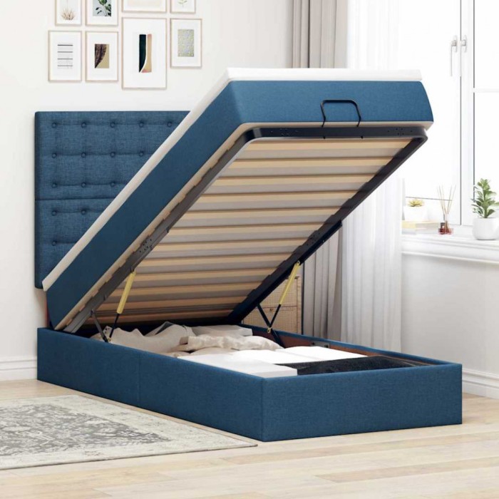 vidaXL Cadru de pat otoman cu saltea țesătură albastră 80x200cm 3313284