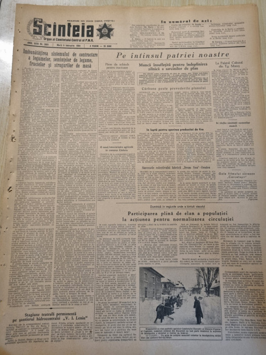 scanteia 9 februarie 1954-art. petrosani,oradea,craiova,viscolul din romania