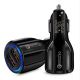 Incarcator Auto Qualcomm Quick Charge 3.0, Dual USB&ndash; Negru