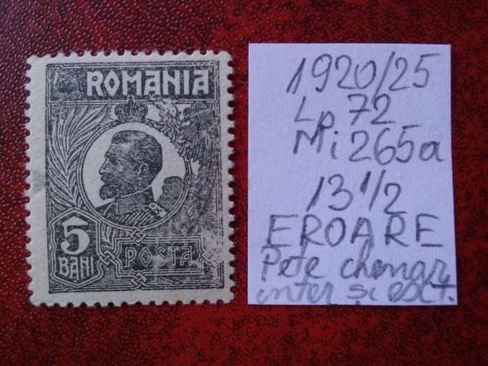 1920- Romania- Ferd. b. mic Mi265a-EROARE-MNH