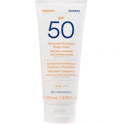 Emulsie de protecție solară cu iaurt Korres pentru corp și față SPF50 200 ml foto