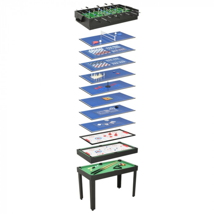 vidaXL Masă de jocuri multiple 15-&icirc;n-1, 121 x 61 x 82 cm, negru