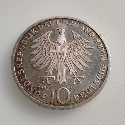 Germania - 10 Mark 1992 D Argint foto