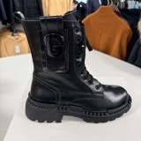 Ghete Damă din Piele Naturală 100% &ndash; Model Combat, Negre, Talpă Antiderapantă, &icirc;n cutie, nou