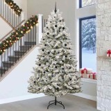 VidaXL Brad de Crăciun artificial Verde și alb 300 cm PVC și Metal 3395785