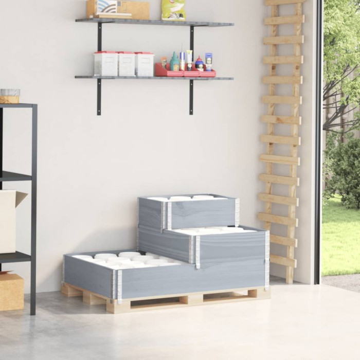 vidaXL Strat &icirc;nălțat cu 3 niveluri, gri, 120x80 cm, lemn masiv pin 4010315