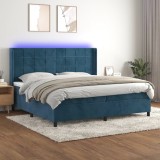 Cumpara ieftin Pat cu arcuri, saltea și LED, bleumarin, 200x200 cm, catifea