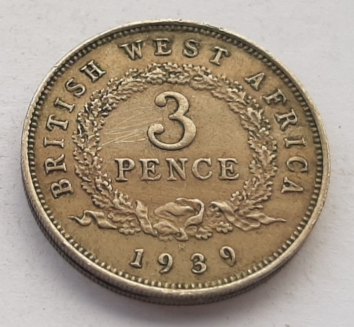 96. Moneda Africa de Vest Britanica 3 pence 1939 (-H-Monetaria Heaton)