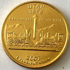 AMERICA QUARTER 1/4 DOLLAR 2007 LITERA D.(CROSSROADS OF THE WEST-UTAH)PLACAT AUR foto