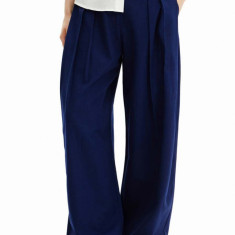 Desigual pantaloni din amestec de in culoarea albastru marin, lat, medium waist