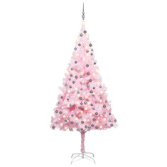 vidaXL Brad Crăciun pre-iluminat cu set globuri, roz, 210 cm, PVC 3077672
