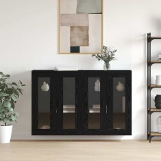 vidaXL Mobilier cu Montaj pe Perete cu raft Altele cu depozitare cu ușă 2 pcs Stejar negru