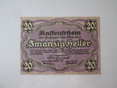 Austria notgeld 20 Heller 1920 UNC foto