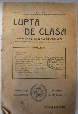 1920, Lupta de clasa, Anul I, Nr. 1, istoria socialismului romanesc, comunism foto