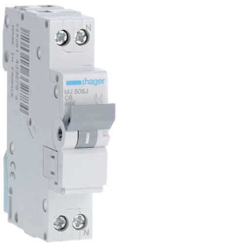 Siguranta automata 6A 1P+N Curba C 4.5Ka Hager MJ506J