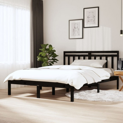 vidaXL Cadru de pat King Size, negru, 150x200 cm, lemn masiv foto