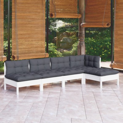 Gossi set mobilier gradina cu perne, 5 piese, alb, lemn de pin foto