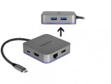 Docking Station pentru dispozitive mobile USB-C la HDMI 4K/ Hub / LAN / PD 3.0 cu LED, Delock 87742