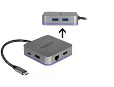 Docking Station pentru dispozitive mobile USB-C la HDMI 4K/ Hub / LAN / PD 3.0 cu LED, Delock 87742