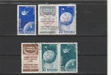 ROMANIA 1958 LP 459 b SATELITI ARTIFICIALI SERIE CU SUPRATIPAR BRUXELLES RASTURNAT STAMPILATA