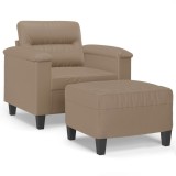 Cumpara ieftin Fotoliu canapea cu taburet, cappuccino, 60 cm, piele ecologica