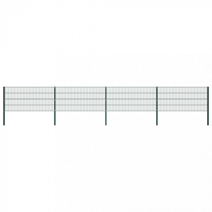 vidaXL Panou de gard cu st&acirc;lpi, verde, 6,8 x 0,8 m, fier