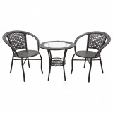Set mobilier de gradina 3 piese Saylor, Pakoworld, masa cu 2 scaune, 60x60x57 cm, metal/ratan sintetic, maro