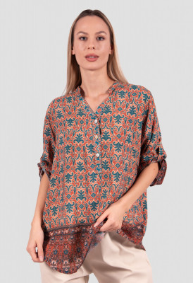 Bluza din vascoza cu imprimeu portocaliu foto