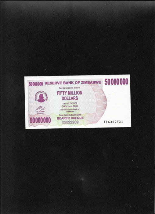 Zimbabwe 50000000 50 000 000 dollars 2008 seria6402921 unc