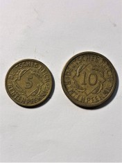 GERMANIA 1924 (Republica de la Weimar) - LOT 2 MONEDE - 5 RENTENPFENNIG &amp; 10 RENTENPFENNIG - BERLIN (A) - (317)