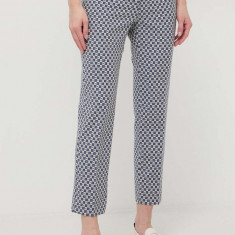 Weekend Max Mara pantaloni femei, culoarea bleumarin, fason tigareta, high waist 2415130000000