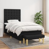 vidaXL Pat box spring cu saltea, negru, 100x200 cm, textil
