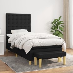 vidaXL Pat box spring cu saltea, negru, 90x200 cm, textil 3137447