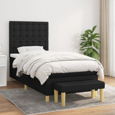 Gossi pat box spring cu saltea, negru, 80x200 cm, textil foto