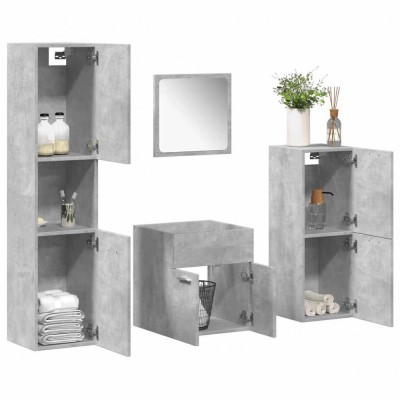 Set mobilier de baie, 4 piese, gri beton, lemn compozit foto