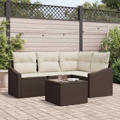 vidaXL Set de canapele pentru grădină 5 pcs Maro Rattan poli 3346708 foto