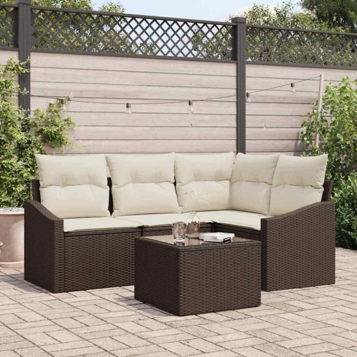 vidaXL Set de canapele pentru grădină 5 pcs Maro Rattan poli 3346708