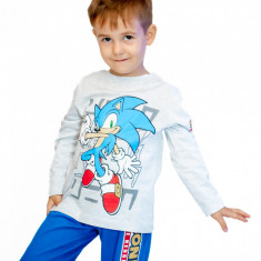Pijama copii, cu maneca si pantalon lung, Sonic, 100% Bumbac, Gri Albastru