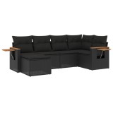 Set mobilier de gradina cu perne, 6 piese, negru, poliratan