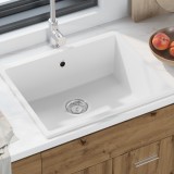 vidaXL Chiuveta de bucătărie cu gaură de supraplin din granit alb