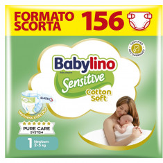 Scutece bebelusi Babylino Sensitive Marimea 1, Nou-nascuti (2-5 kg), 156 buc - RESIGILAT