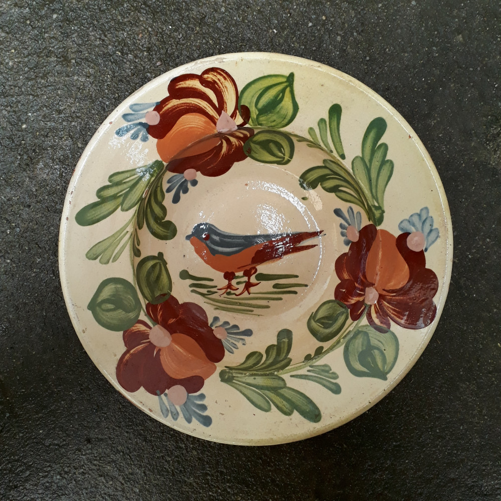 16. Farfurie veche din ceramica pentru agatat pe perete blid vechi lut 22,5  cm | Okazii.ro