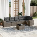 vidaXL Set canapele de grădină, 7 piese, cu perne, gri, poliratan 3254937