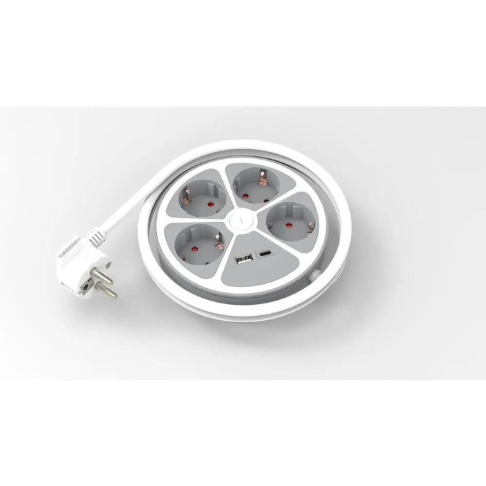 Prelungitor 4 prize 1x USB-A + 1x USB-C 20W cablu 3x1.5mmp 1.4m 3500W alb Technik TPR4W+USB EXTS-4S1.4M/USBC2-THK