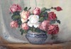 D. Săndulescu Samara-"Vas cu trandafiri", pictură veche rom&acirc;nească, Flori, Ulei, Realism