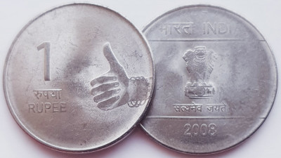 1725 India 1 Rupee 2008 The Shikhara mudra km 331 UNC foto